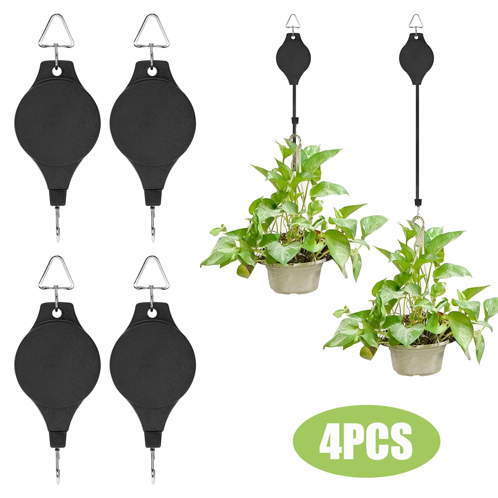 EEEkit 4pcs Plant Pulley Hanger Retractable Hanging Planters Garden Basket Hook for Bird Feeders Flower Pot, Black