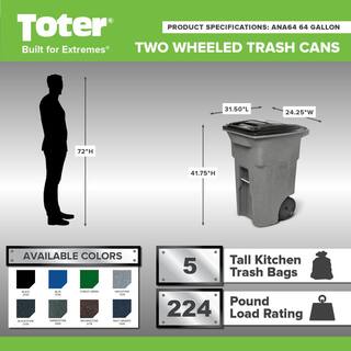 Toter 64 Gal. Greenstone Trash Can with Quiet Wheels and Attached Lid ANA64-54480