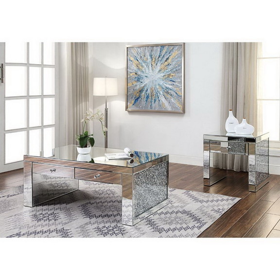 Acme 81475 Noralie Coffee Table  Mirrored   Faux D...