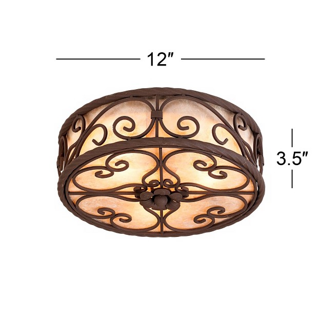 Wide Dark Walnut Scroll 3 light Drum Shade For Bedroom Kitchen Living Room