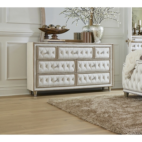 Justine Ivory and Camel Tufted 4-piece Bedroom Set - - 33987995