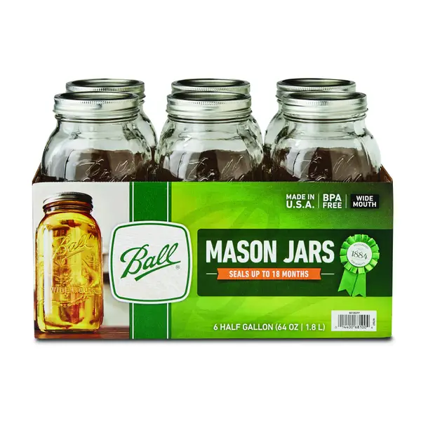 Ball 6-Pack Wide Mouth 1/2 Gallon 64 oz Mason Jars