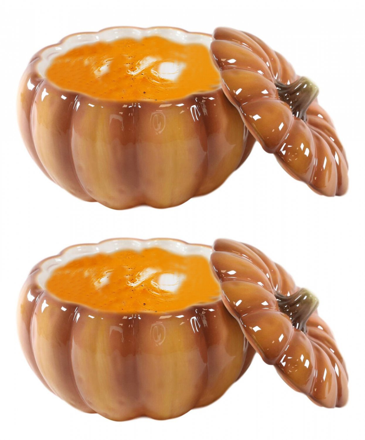 1 Orange Ceramic Pumpkin Soup Or Dessert Bowl Set Of 2 EBR02