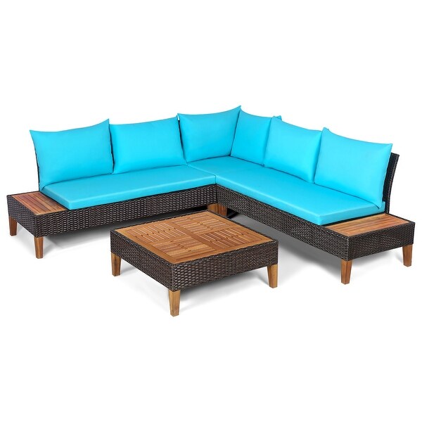 Costway 4PCS Patio Rattan Furniture Set Cushioned Loveseat w/Wooden