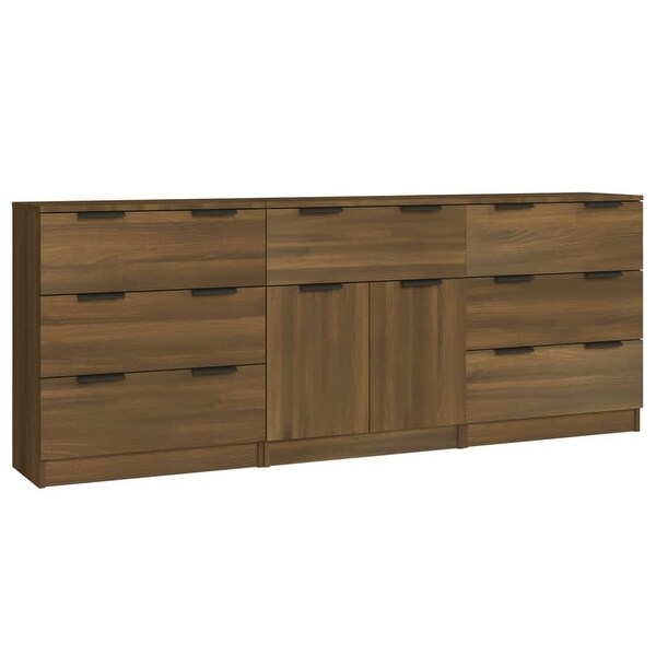 3 Piece Sideboards Brown Oak Engineered Wood