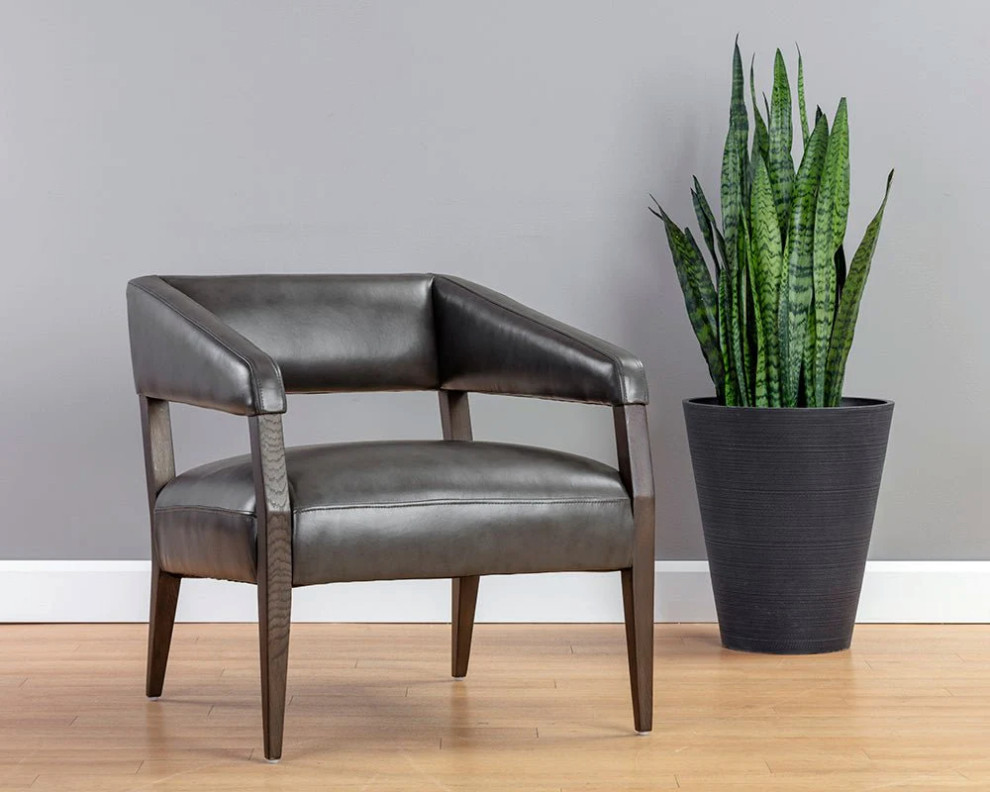 Keagan Lounge Chair  Brentwood Charcoal Leather   Transitional   Armchairs And Accent Chairs   by Peachtree Fine Furniture  Houzz