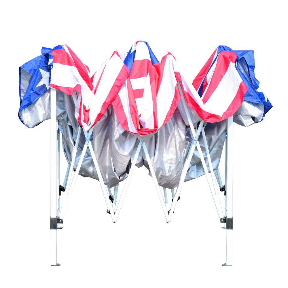 Outsunny 10 ft. x 10 ft. American Flag Pop-up Canopy Vendor Tent with Removeable Mesh Walls Easy Setup and Travel Bag Included 840-014