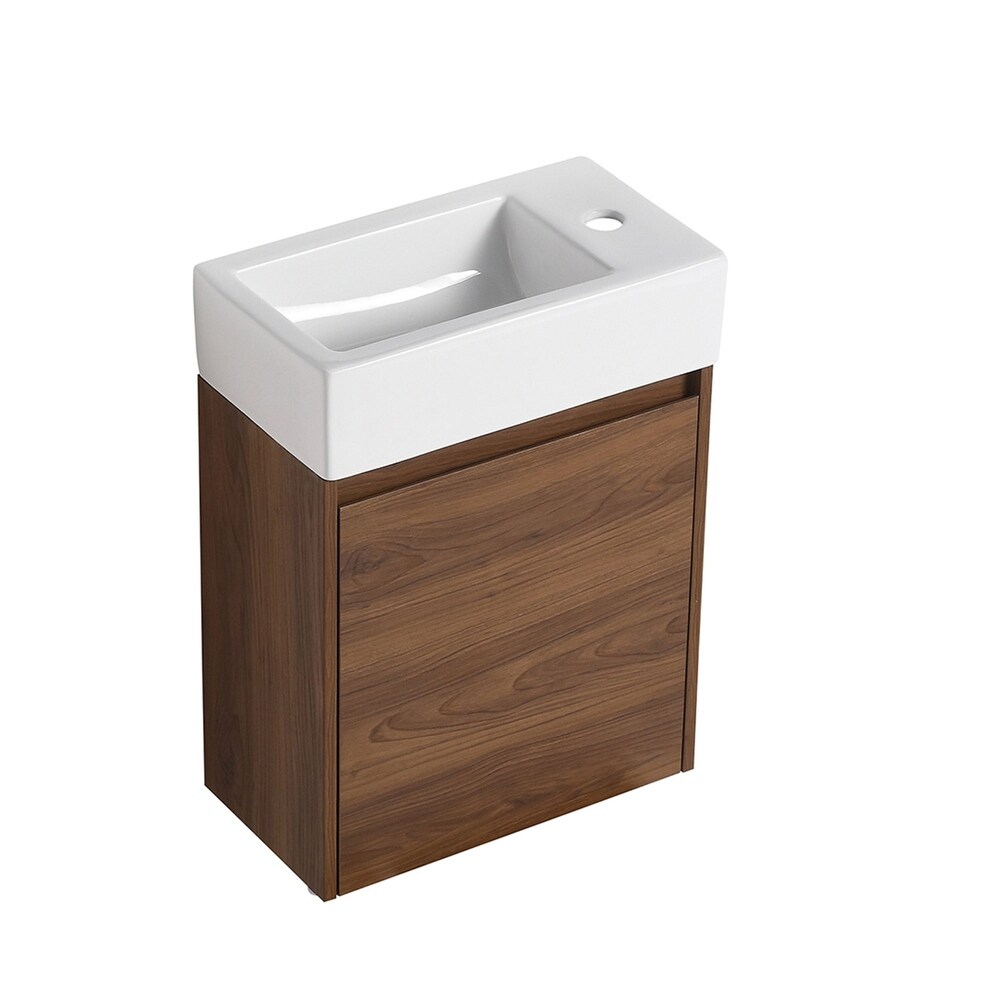 18 in. Plywood Wall Mounted Bathroom Vanity Set in Brown Ebony with Integrated Ceramic Sink