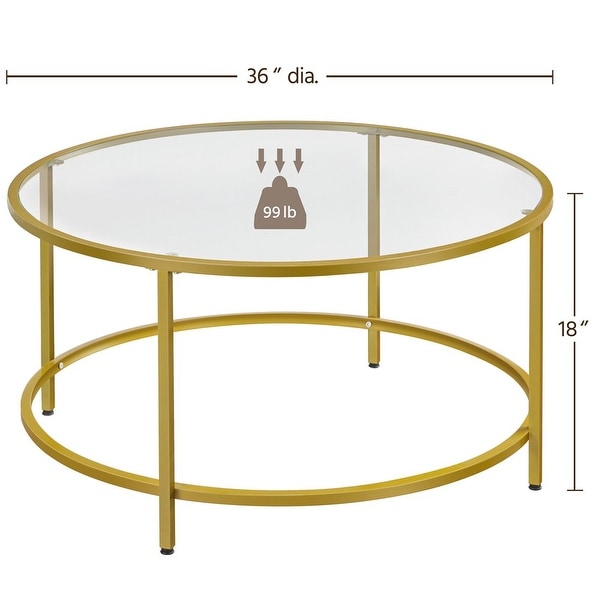 Round Modern Glass-Top Coffee Table， Gold