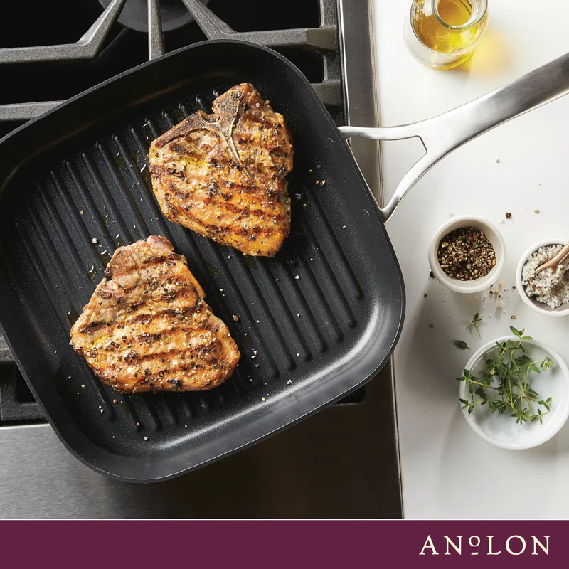 Anolon 81169 Allure Hard Anodized Nonstick Deep Square Griddle Pan/Grill， 11 Inch， Dark Gray