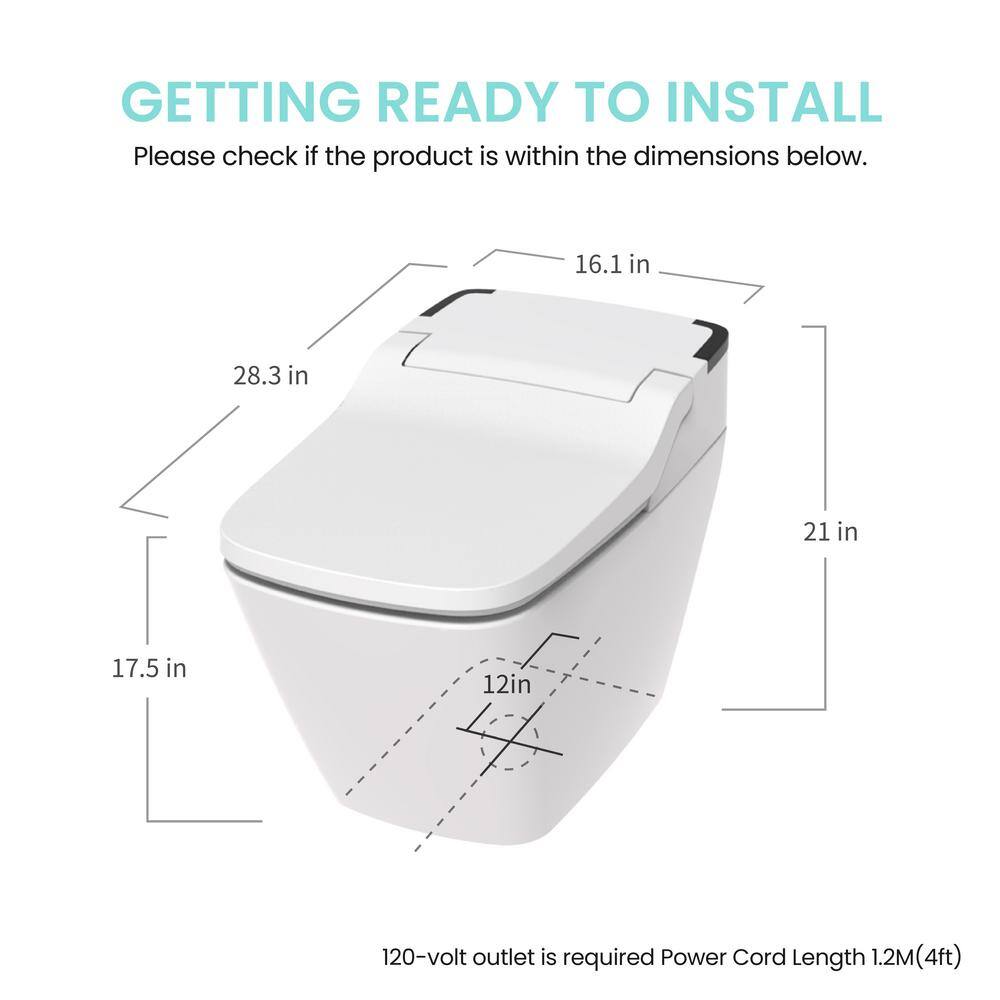 VOVO Stylement Tankless Smart Bidet One Piece Toilet Square in White UV-A LED Sterilization Auto Flush Heated Seat TCB-090S