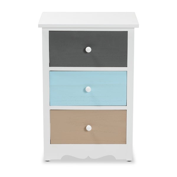 Baxton Studio Kalila Modern and Contemporary White and Multi-Colored Finished Wood 3-Drawer End Table - - 34847533