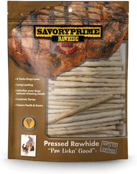 Savory Prime White Rawhide Twists Dog Treats， 5-in