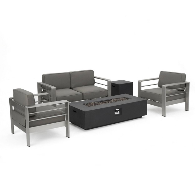 Cape Coral 5pc Aluminum And Mgo Seating Set With Fire Table Gray black Christopher Knight Home