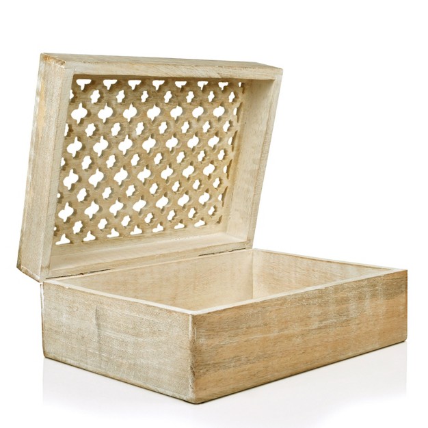 Mela Artisans Wood Keepsake Box With Hinged Lid In Trellis Design White Extra Large