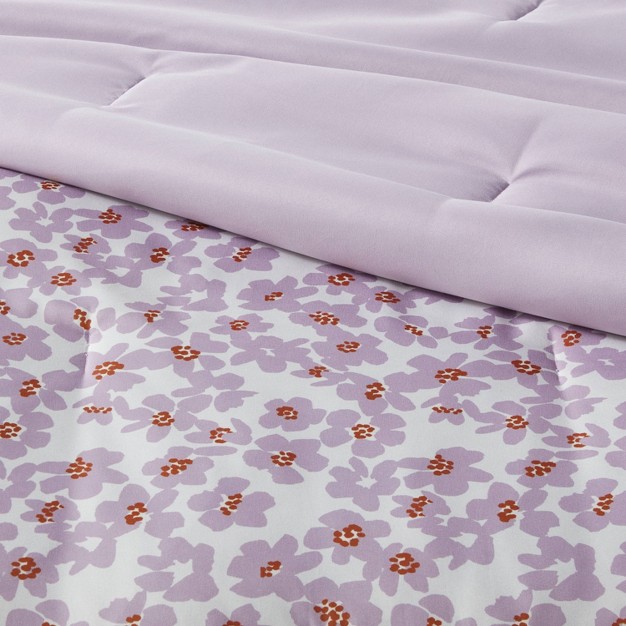 Reversible Microfiber Printed Comforter Ivory light Purple Floral