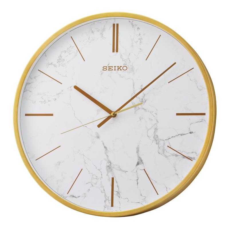 Seiko 16 Carrara Gold and White Glamorous Round Wall Clock， QXA760GLH