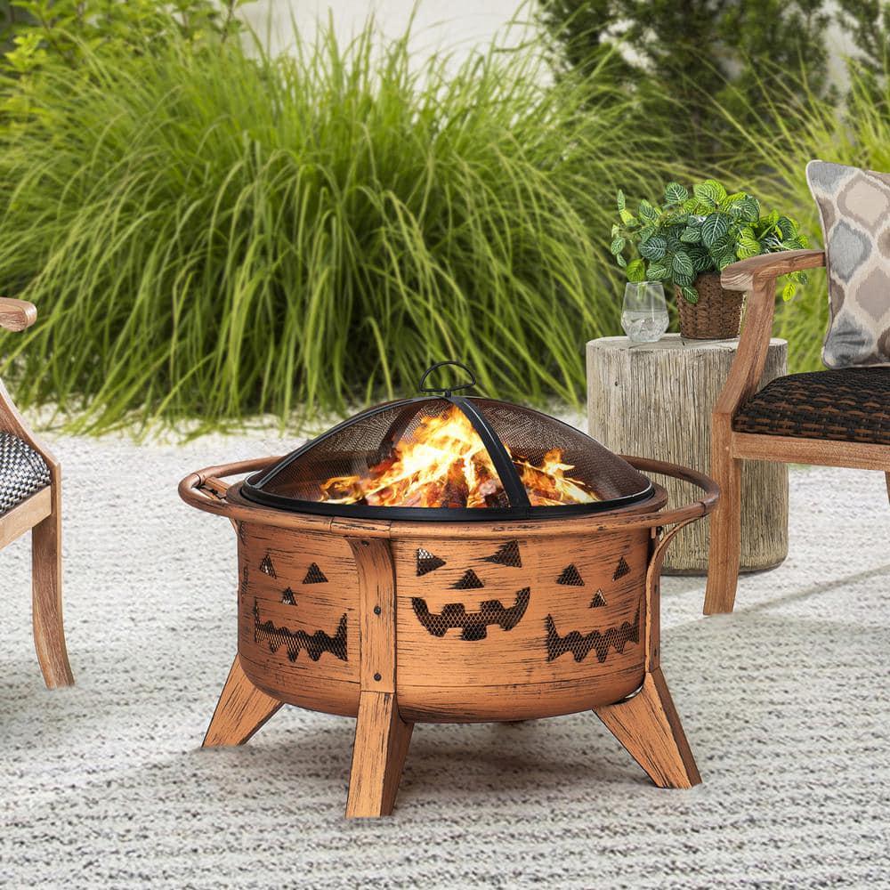 Sunjoy Ambercove 30 In Outdoor Steel JackOLantern Motif Round Wood Burning Firepit