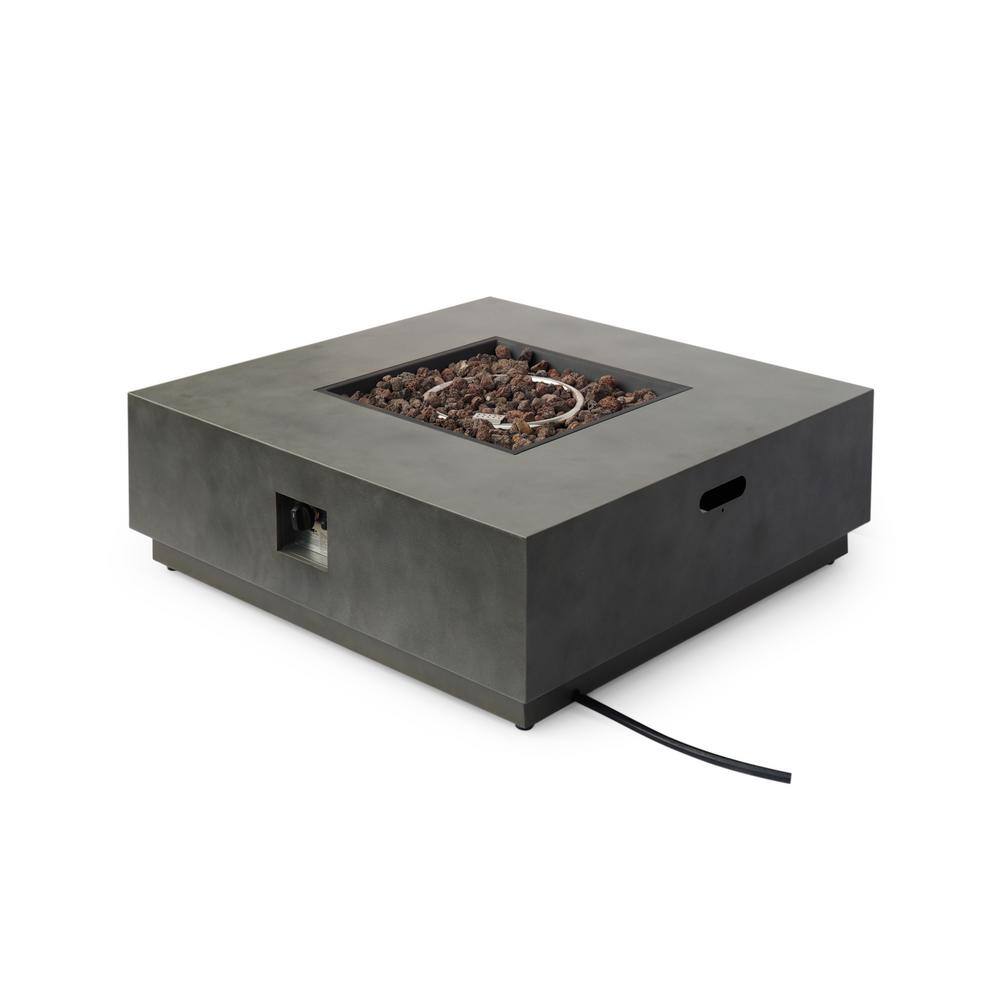 Noble House Wellington 15.25 in. x 19.75 in. Square Concrete Propane Fire Pit in Dark Grey with Tank Holder 70508