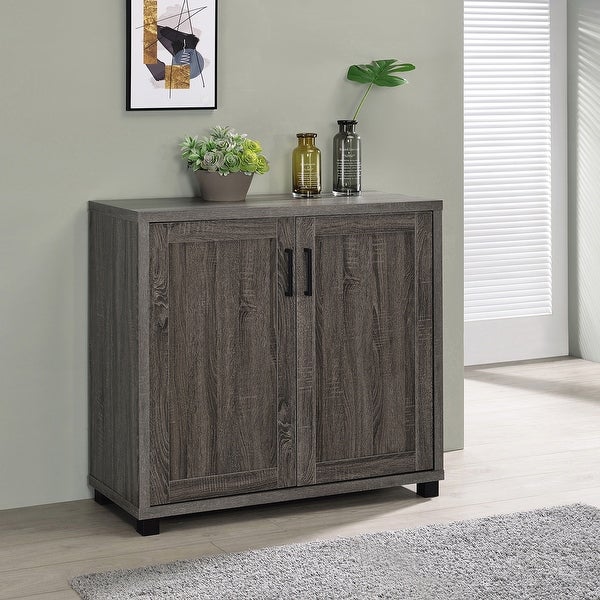 2 Doors Accent Cabinet with Metal Legs in Weathered Grey and Black