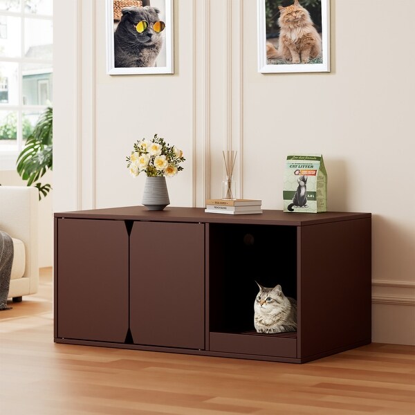 Cat Litter Box Enclosure Modern Wood Stackable Large Cat Washroom