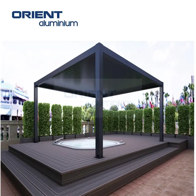 Orient Factory Supply 10ft X10ft Outdoor Waterproof Aluminum Pergolas Gazebo With Retractable Sliding Sunshade Canopy