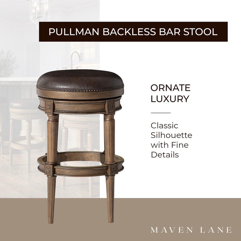 Maven Lane Pullman Backless Bar Stool in Walnut Finish w/ Marksman Saddle Vegan Leather   Brown   Bar   31\