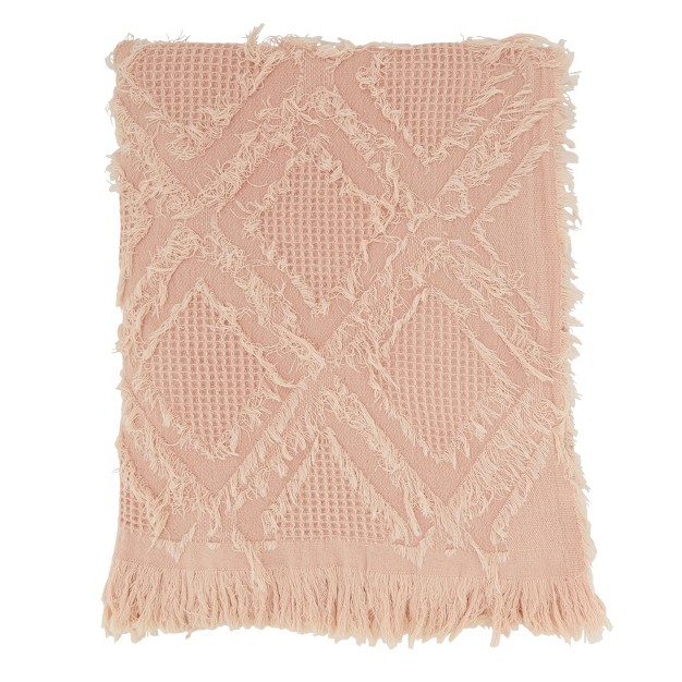 Saro Lifestyle Throw Blanket With Fringe Waffle Weave Design