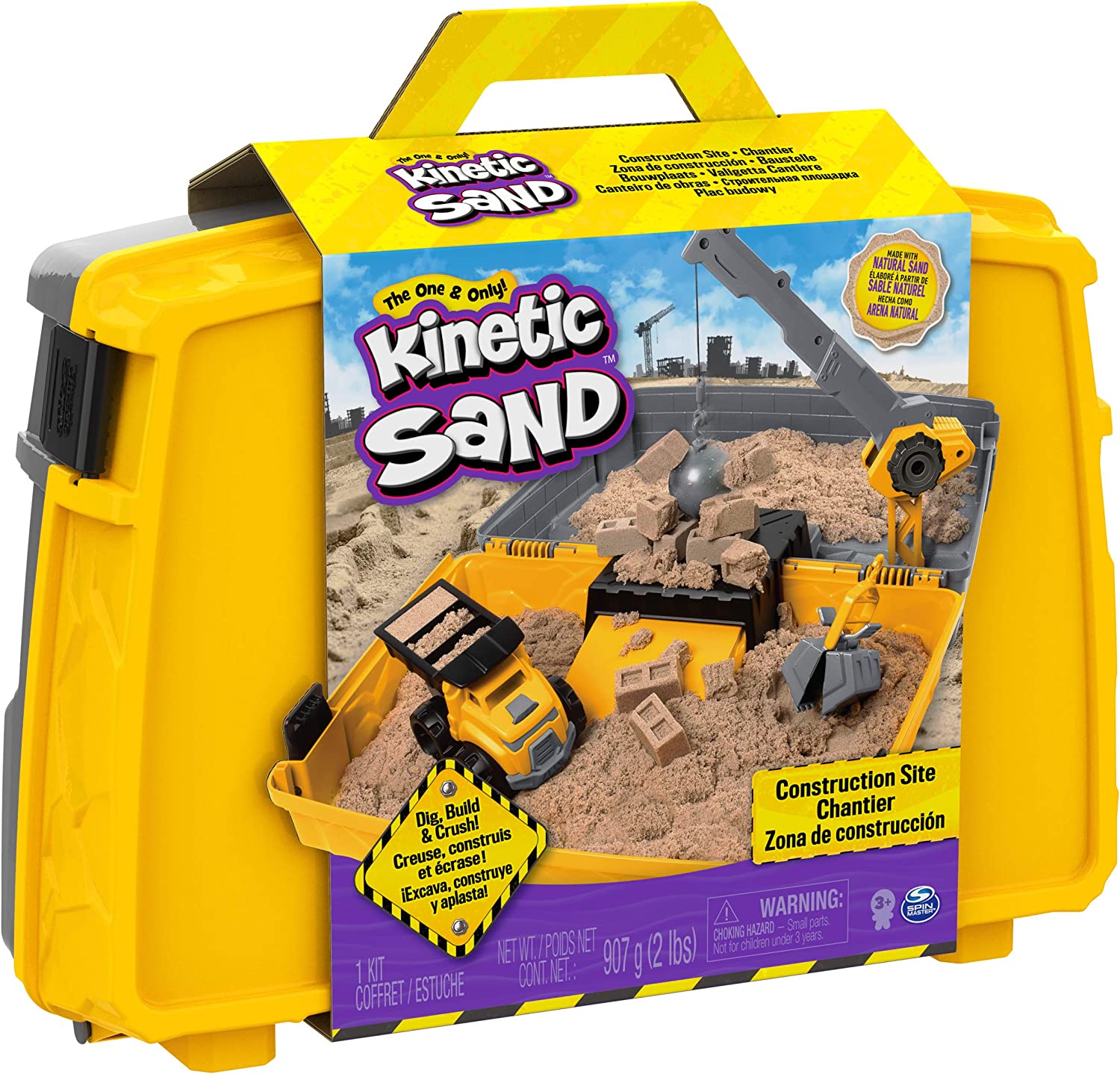 Kinetic Sand， Construction Site Folding Sandbox with Toy Truck and 2lbs of Play Sand， Sensory Toys for Kids Ages 3 and up