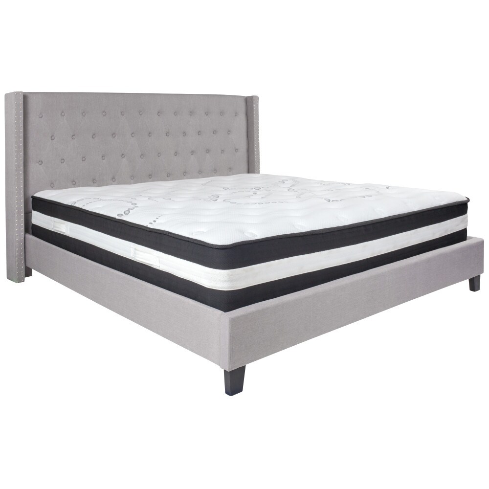 Tufted Upholstered Platform Bed with Pocket Spring Mattress