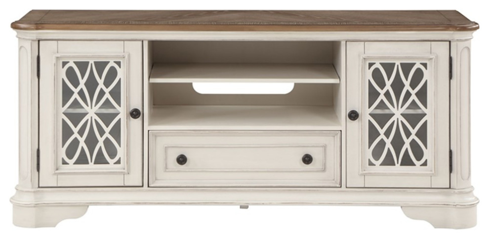 ACME Florian 1 drawer Wooden TV Stand in Oak and Antique White   French Country   Entertainment Centers And Tv Stands   by Homesquare  Houzz