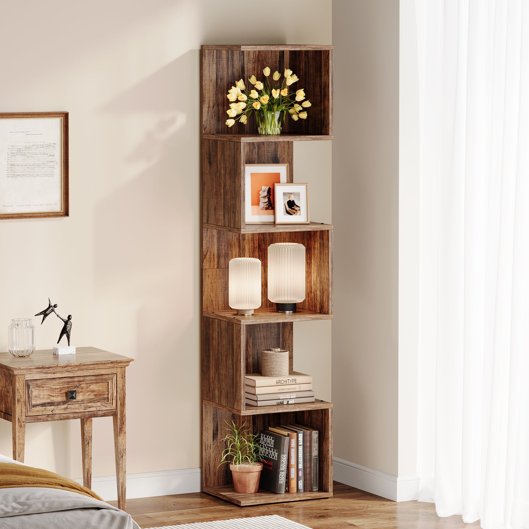 5-Tier Bookshelf, Freestanding Narrow Bookcase Etagere Display shelf