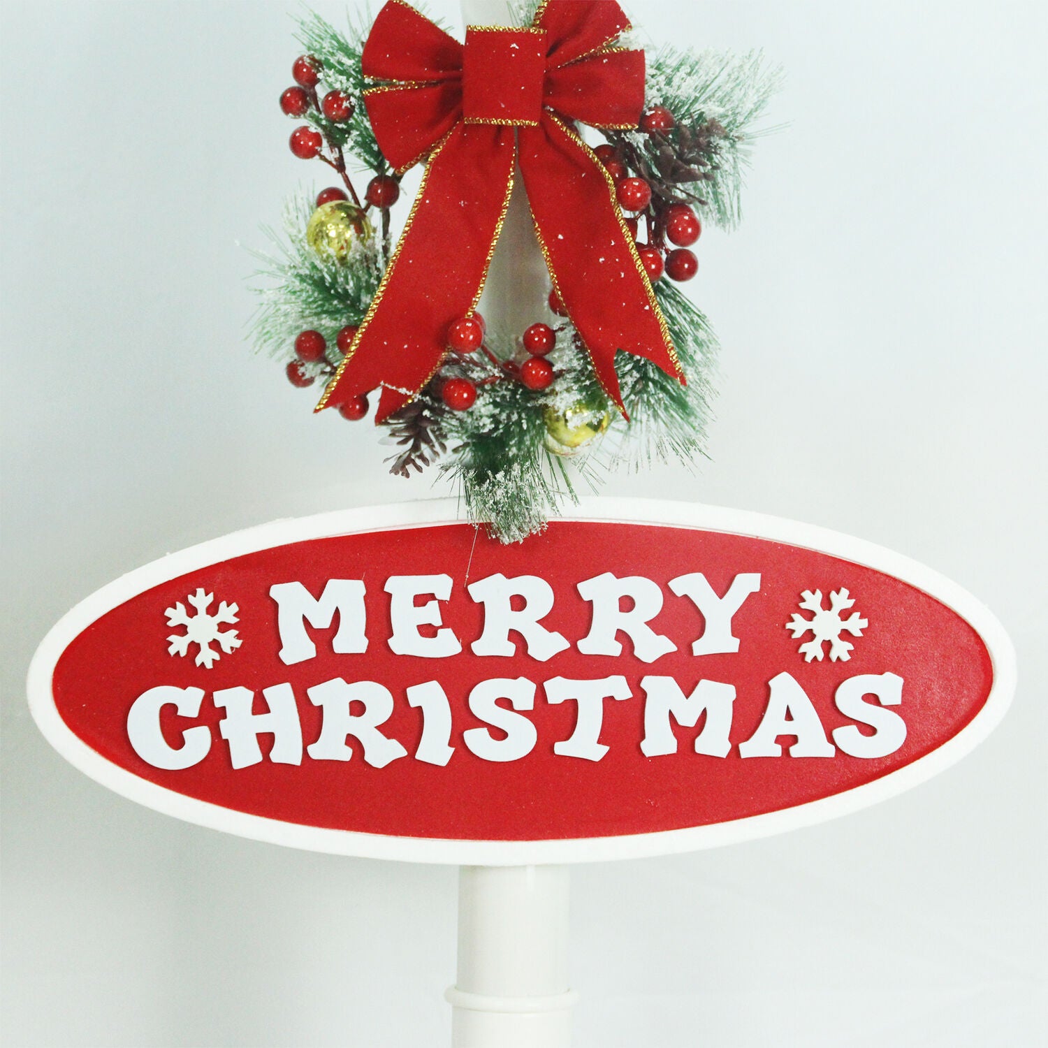 Christmas Time 71-In. Musical Snowy Street Lamp | Christmas Tree Scene， 2 Signs， Cascading Snow， and Holiday Songs | White | CT-SL071A-WHT