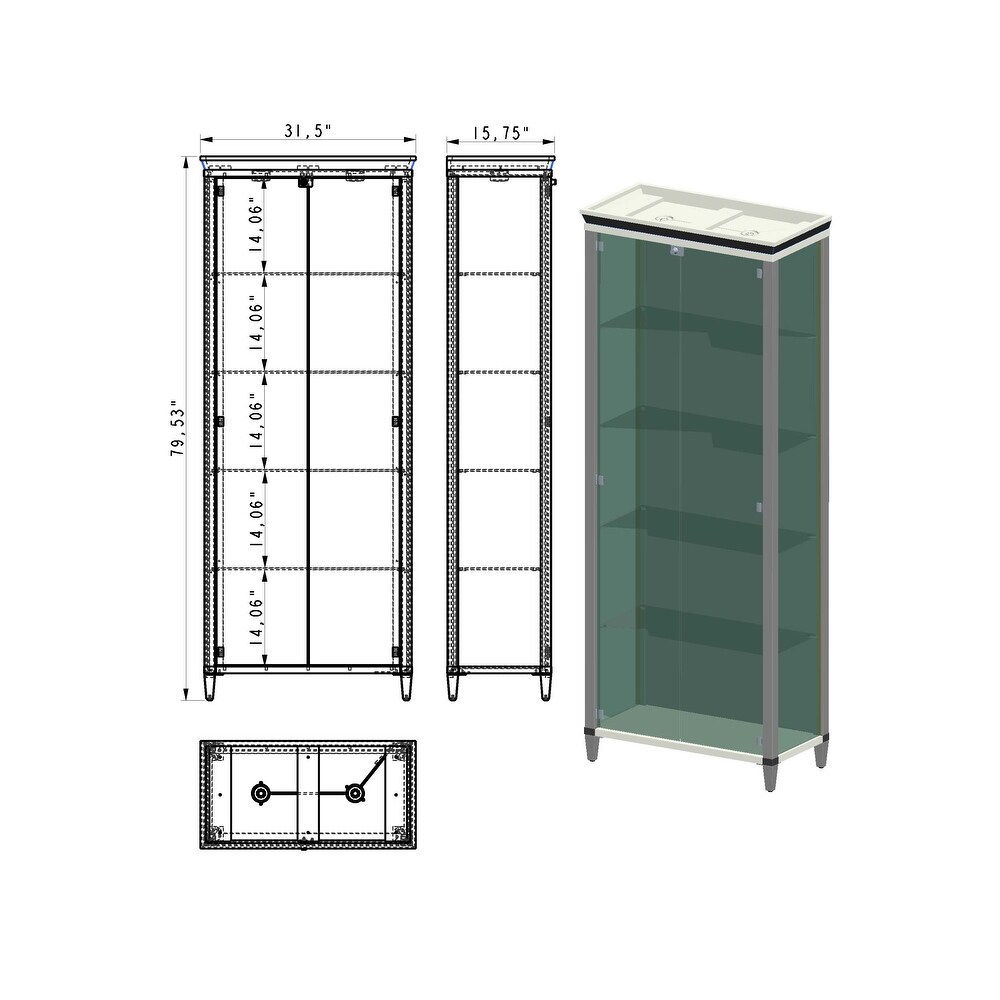 Somette Clear Glass/Polished Stainless Steel Contemporary 2 Door Glass Curio