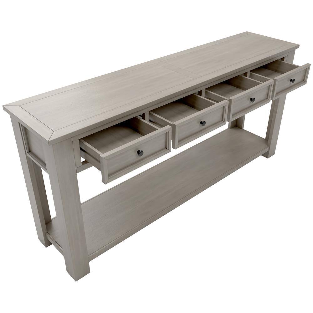 ANBAZAR 63 in. Gray Wash Rustic Wood Rectangle Console Table for Entryway Hallway Sofa Table with 4-Drawers and 1-Bottom Shelf 01516ANNA-E