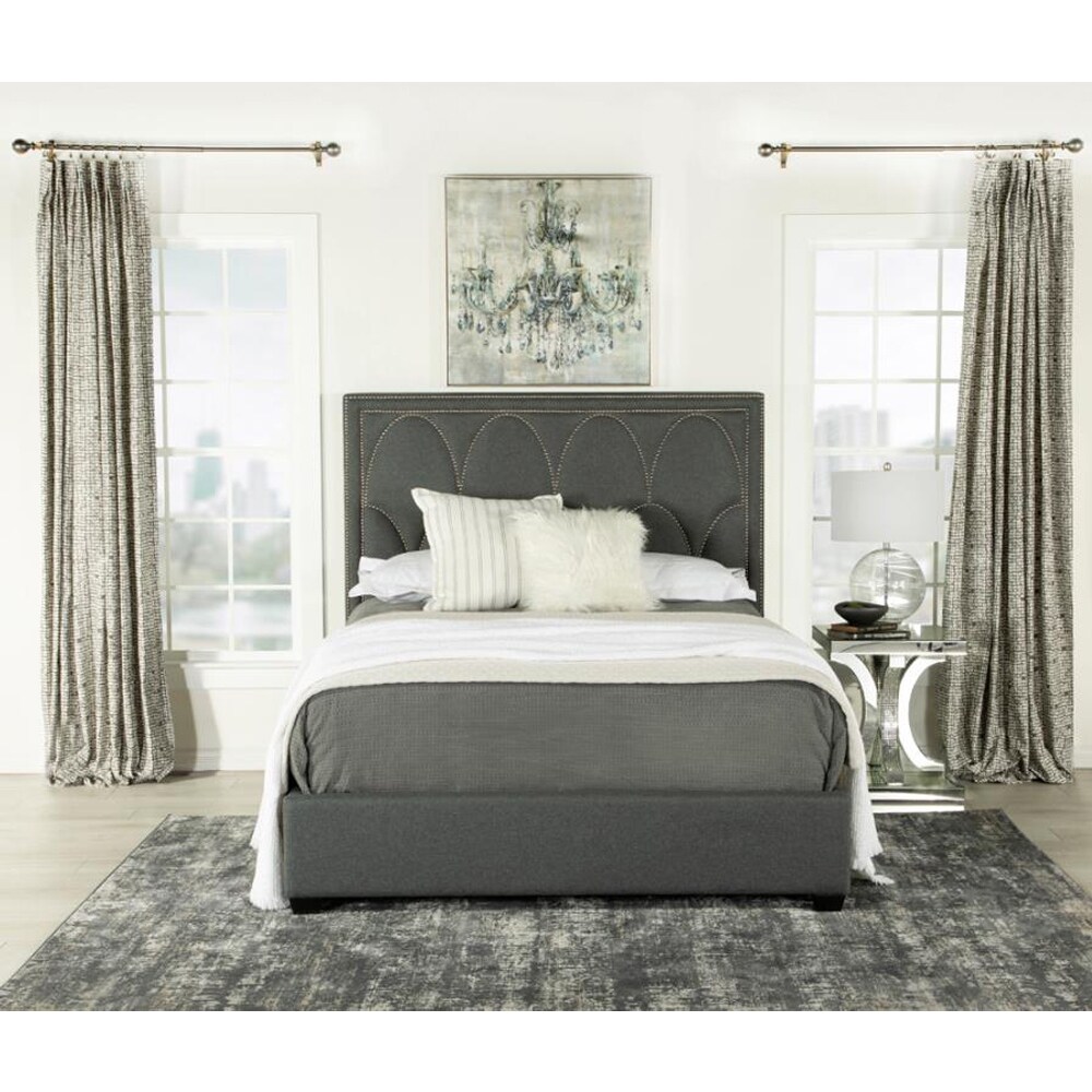 Upholstered Bed with Nailhead Trim in Charcoal