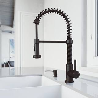 VIGO Edison Single Handle Pull-Down Sprayer Kitchen Faucet Set with Soap Dispenser in Matte Black VG02001MBK2