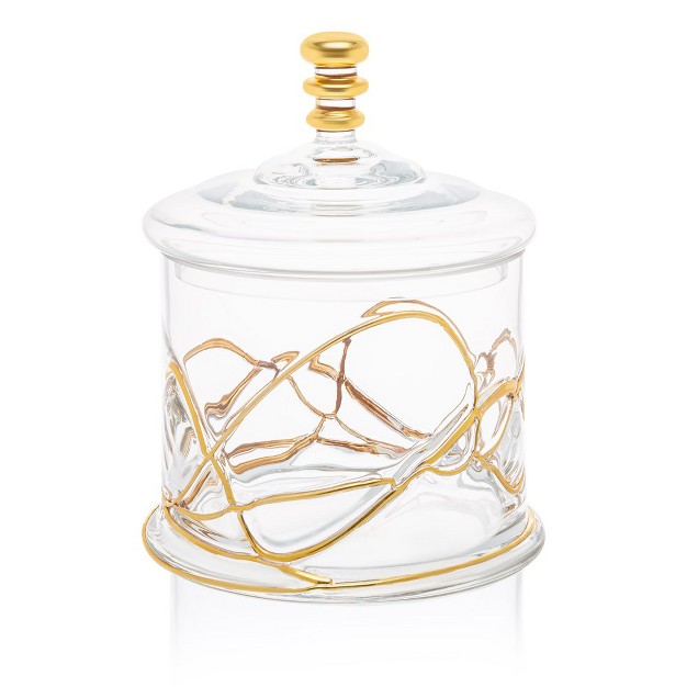 Classic Touch Small Vivid Glass 50 Oz Canister Jar With Lid 14k Gold Swirl Design