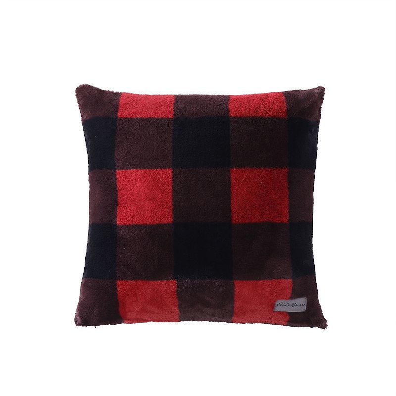 Eddie Bauer Cabin Buffalo Plaid Red Faux Fur Throw and Pillow Set