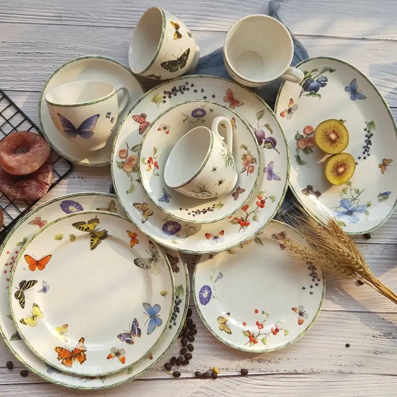 12 pieces butterfly ceramic tableware coffee set