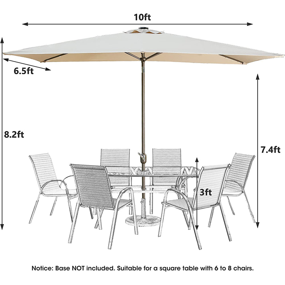 10X6.5Ft Patio Umbrella With Solar Lights -26 Led Rectangular Table Umbrella, 6-8 Chairs Outdoor Tilting Rectangle Umbrella For Lawn Backyard, Deck, Pool And Beach, Sand