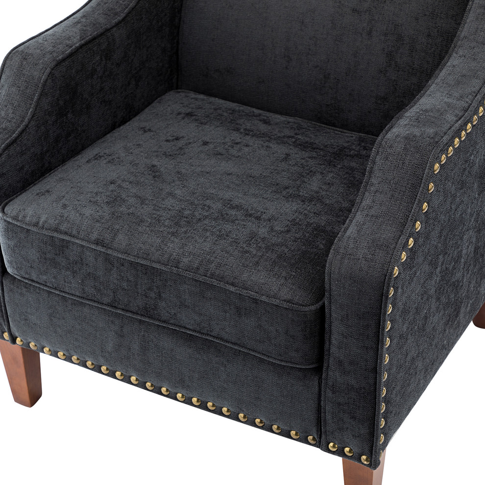 34 quotTall Comfort Bedroom Armchair with Solid Wood Legs   Transitional   Armchairs And Accent Chairs   by Karat Home  Houzz