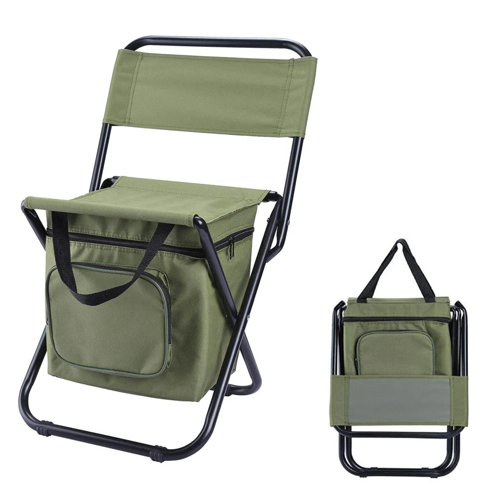 Outdoor Portable Lightweight Backrest Stool Compact Folding Camp Fishing Chair with Cooler Bag