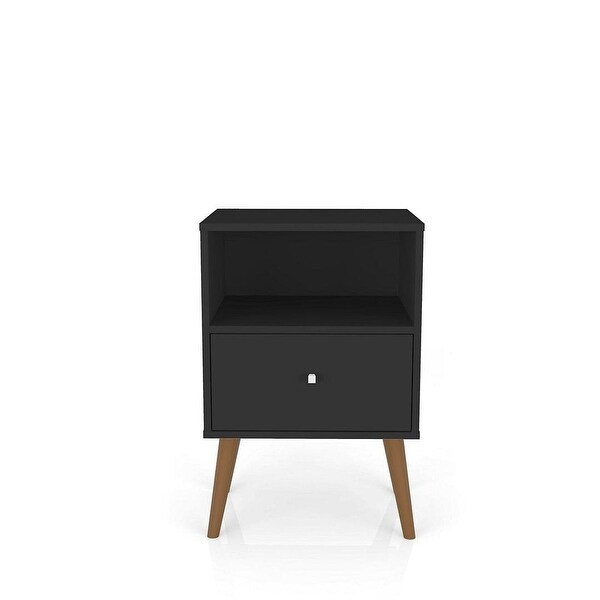 Mid-Century Modern Nightstand with 1 Cubby Space and 1 Drawer in Black - - 37165171