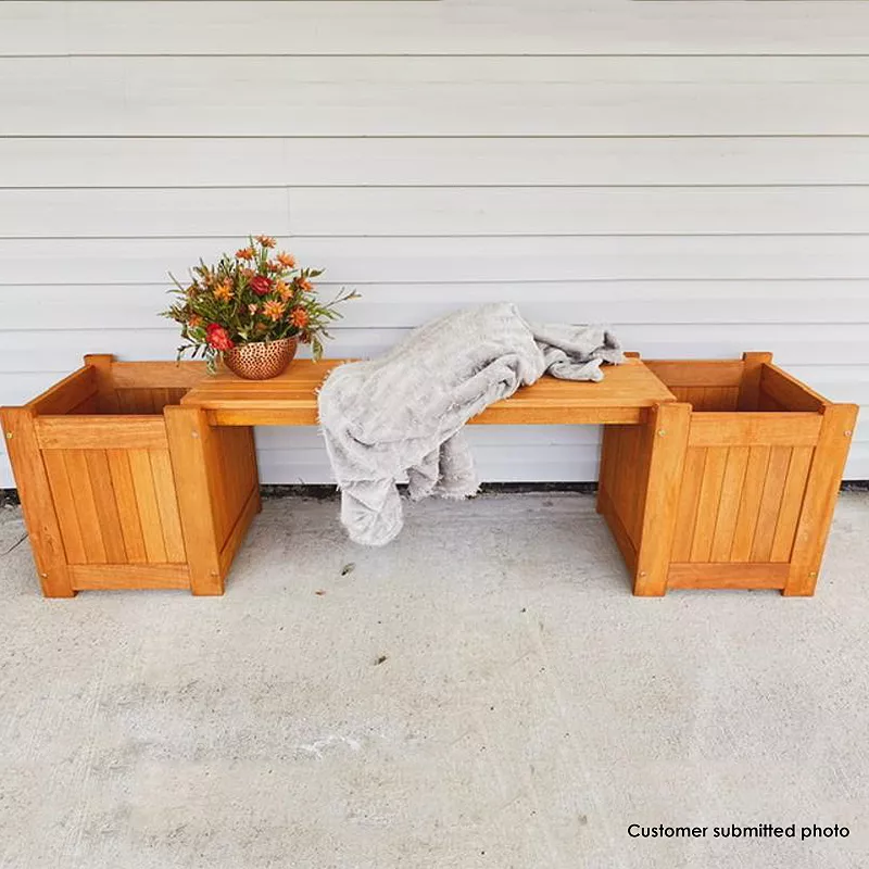 Sunnydaze Meranti Wood Outdoor Bench with Planter Boxes