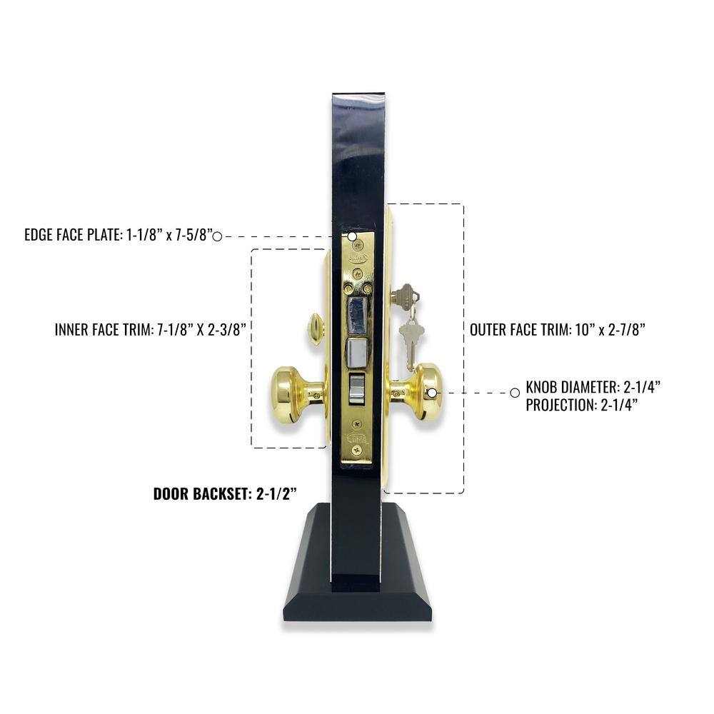 Premier Lock Brass Mortise Entry Right Hand Lock Set with 2.5 in. Backset and 2 SC1 Keys MR01