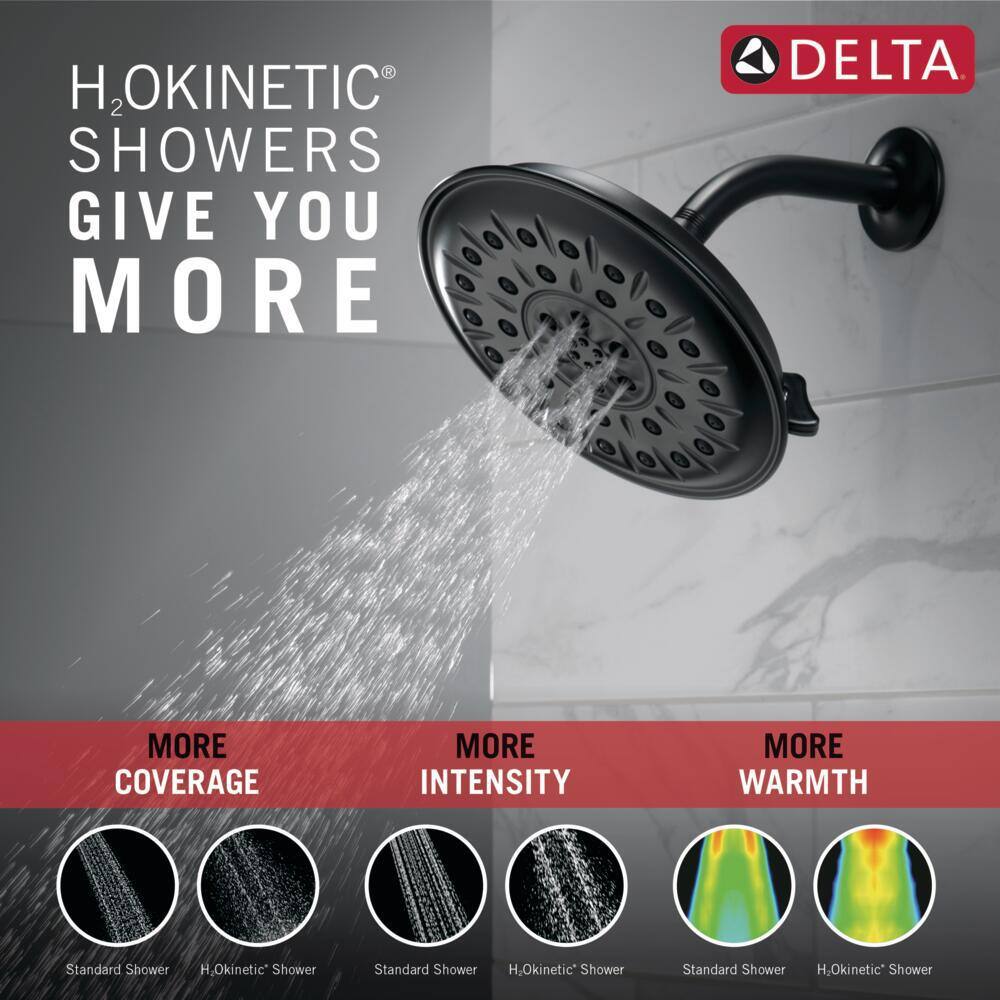 Delta 4-Spray Patterns 1.75 GPM 8.25 in. Wall Mount Fixed Shower Head with H2Okinetic in Matte Black 52487-BL