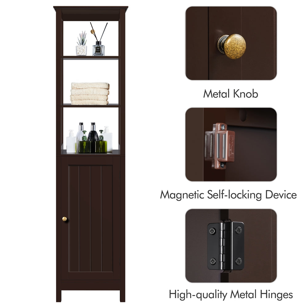 SMILE MART Wood Tower Cabinet with 3 Open Shelves and 1 Adjustable Shelf, Espresso