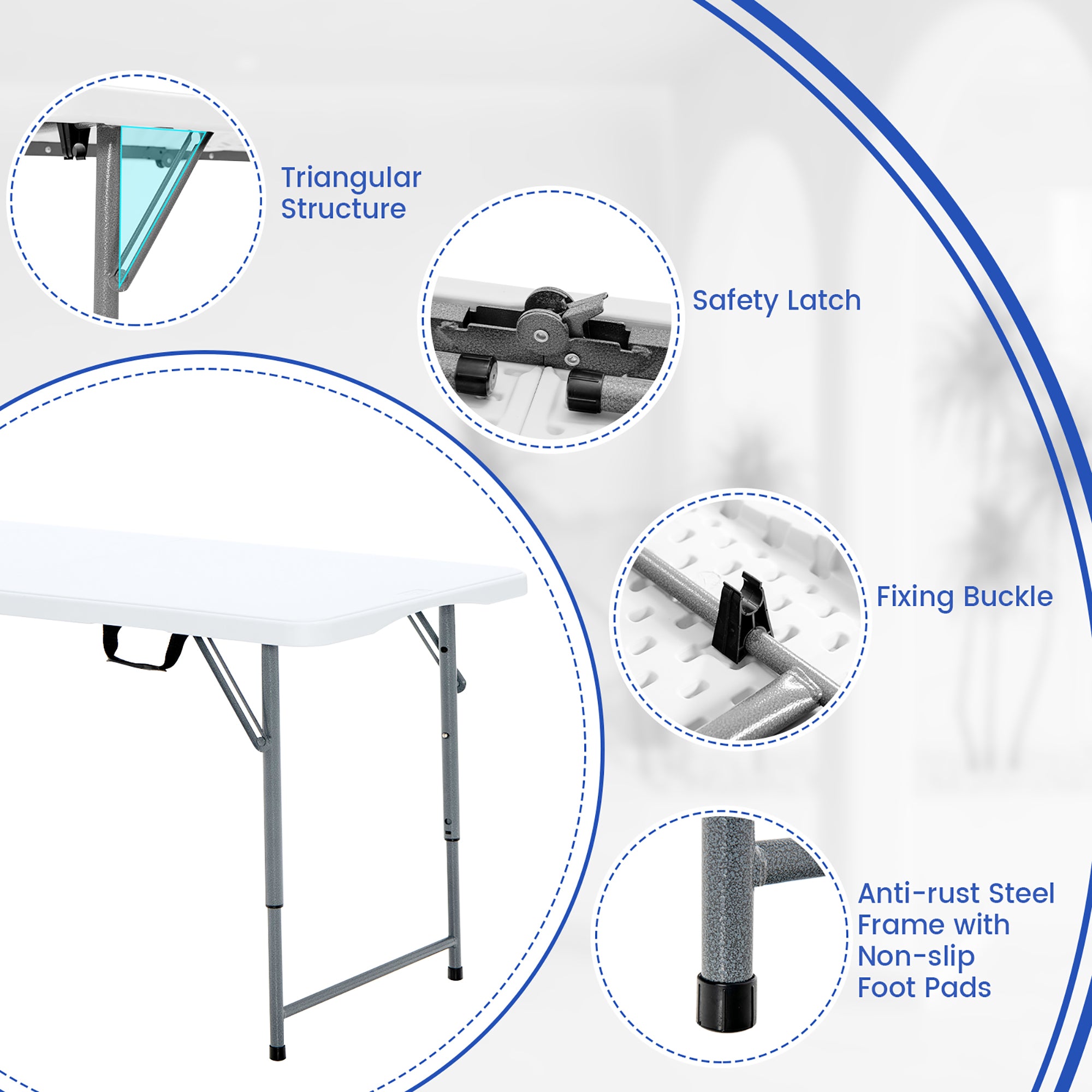 Costway Folding Table Portable Bi-fold Picnic Dining Table w/ 3-Level Height Adjustment