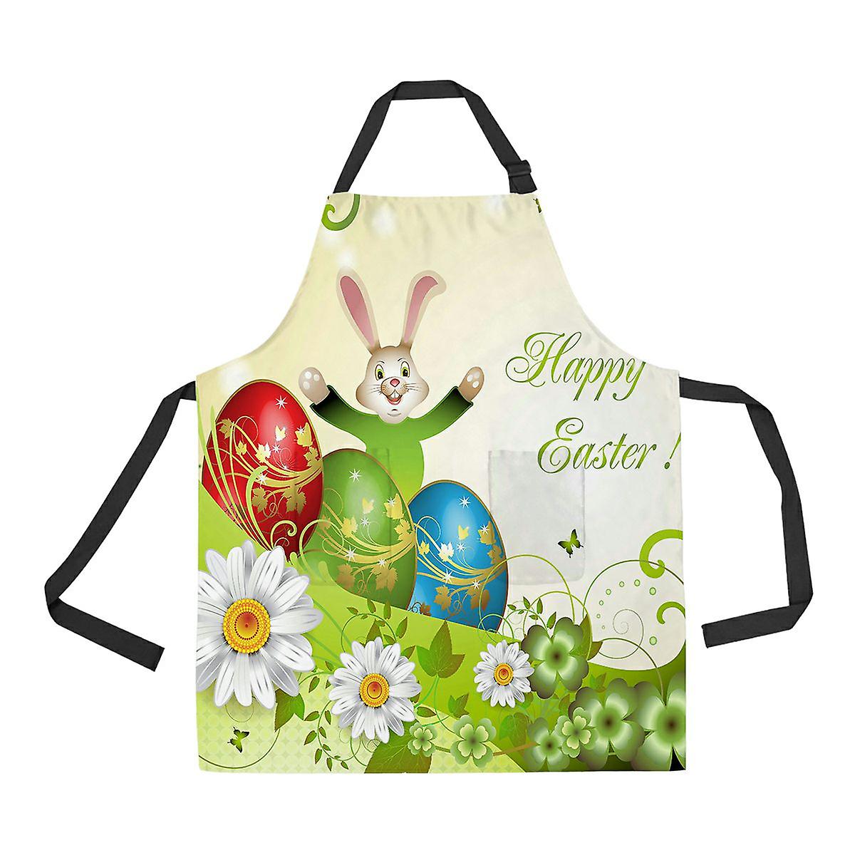 Easter Bunny Flowers Decorated Eggs Apron Home Kitchen Apron With Pockets